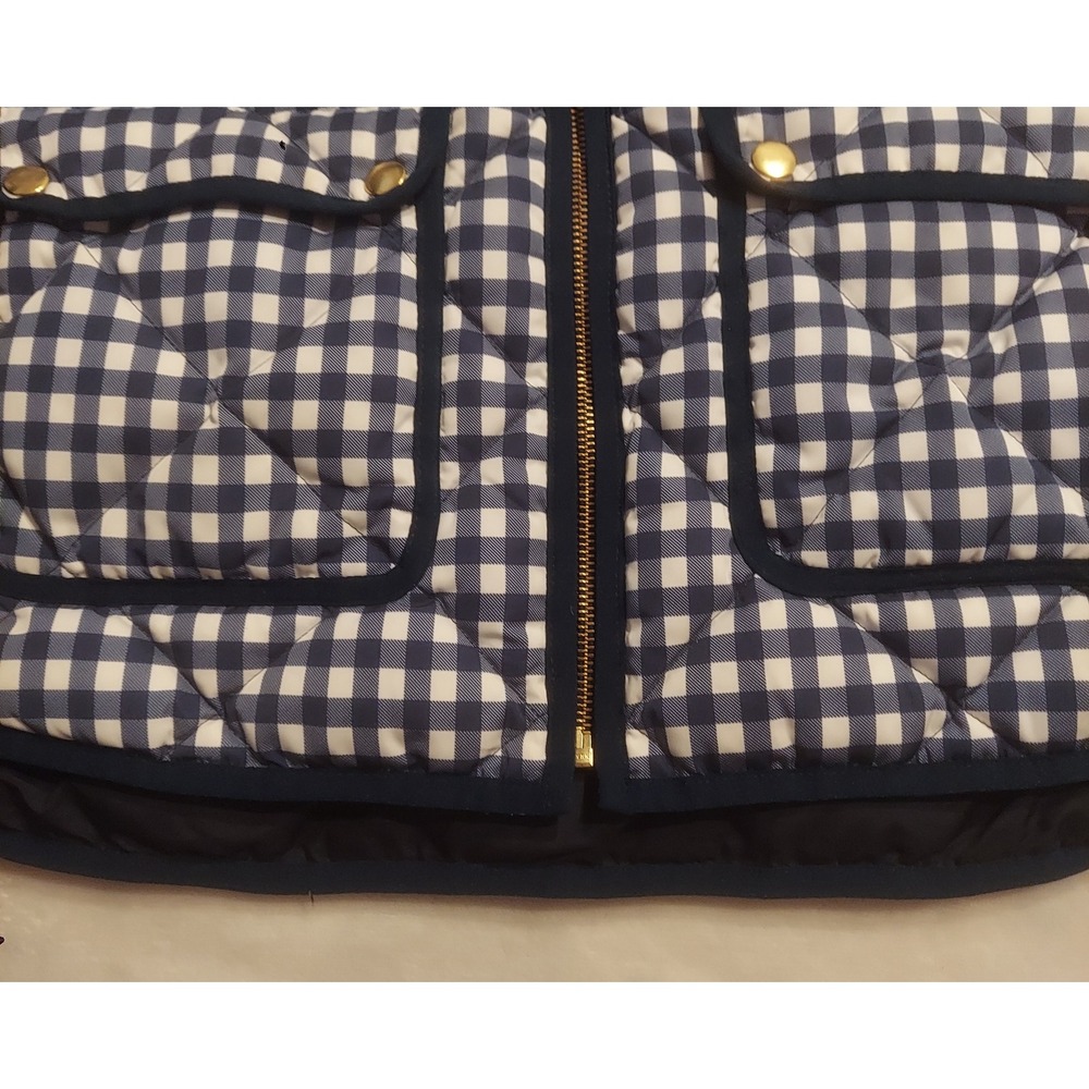 J Crew Womens Navy & White Gingham Quilted Down Full Zip Puffer Vest Size XL - Picture 5 of 10